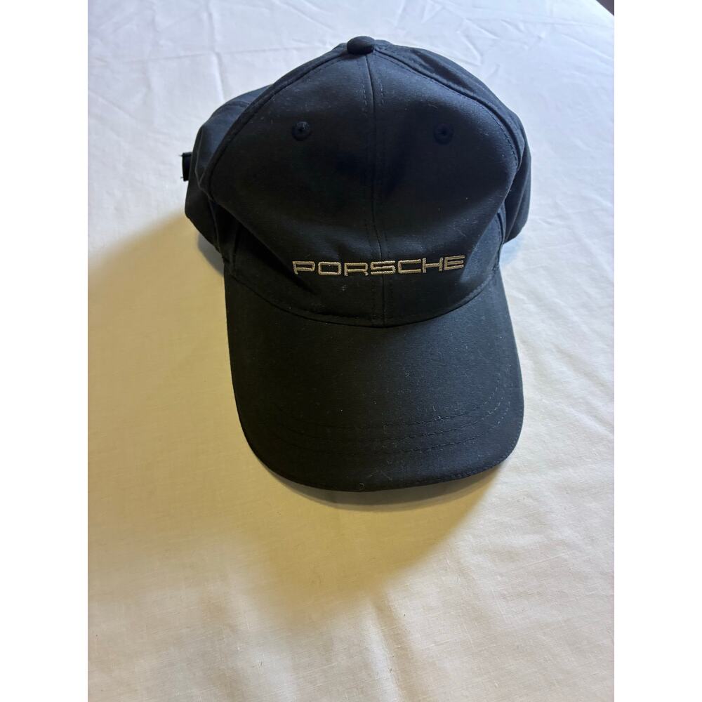 Porsche Black Strapback Hat Adjustable Logo Cap Embroidered Automotive